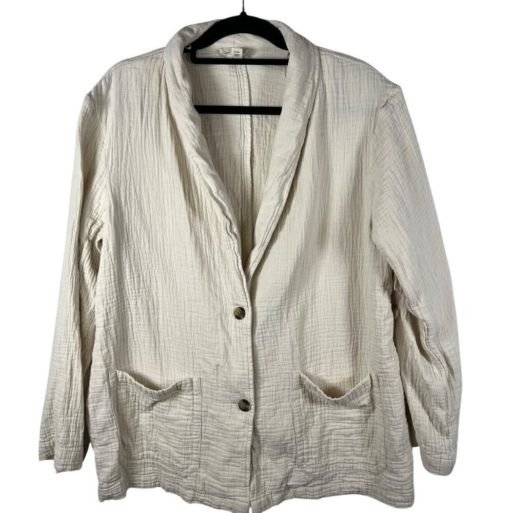 a.n.a‎ Beige Slub Cotton Long Sleeve Pockets Lightweight Casual Blazer XL  NWOT